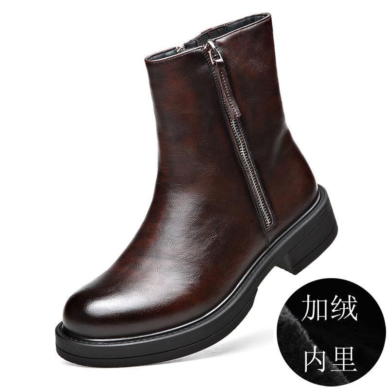 

Зимние корейские кожаные ботинки челси, теплые шерстяные кожаные ботинки-мартины, модные повседневные ботинки-сигареты, мужские ботинки 44