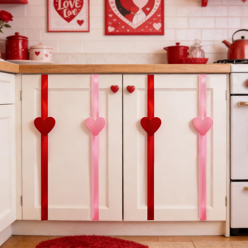 Love-themed Display Ribbon Home Decor Holiday Cabinet Arrangement Love Ribbons Valentine's Day Decorations.