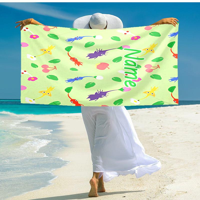 Personalized customized proof beach towel with Pikmin Pikmin pattern - soft, absorbent,quick-drying,perfect swimming,camping&bathing