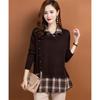 Frühling Herbst Gefälschte Zwei Stücke Pullover Mode Hemd Kragen Plaid Patchwork Gestrickte Pullover Tops Weibliche Pullover Mantel