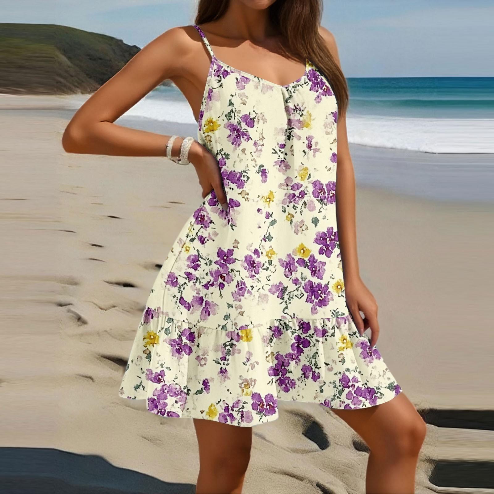 

Женское модное повседневное платье без рукавов с круглым вырезом, свободного кроя, с цветочным принтом, пляжное XL белый