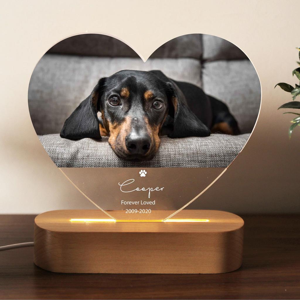 Heart Dog Memorial Frame Pet Custom Acrylic Photo Plaque Personalized Bedroom LED Decor Sign Light up Birthday Gift for Pets