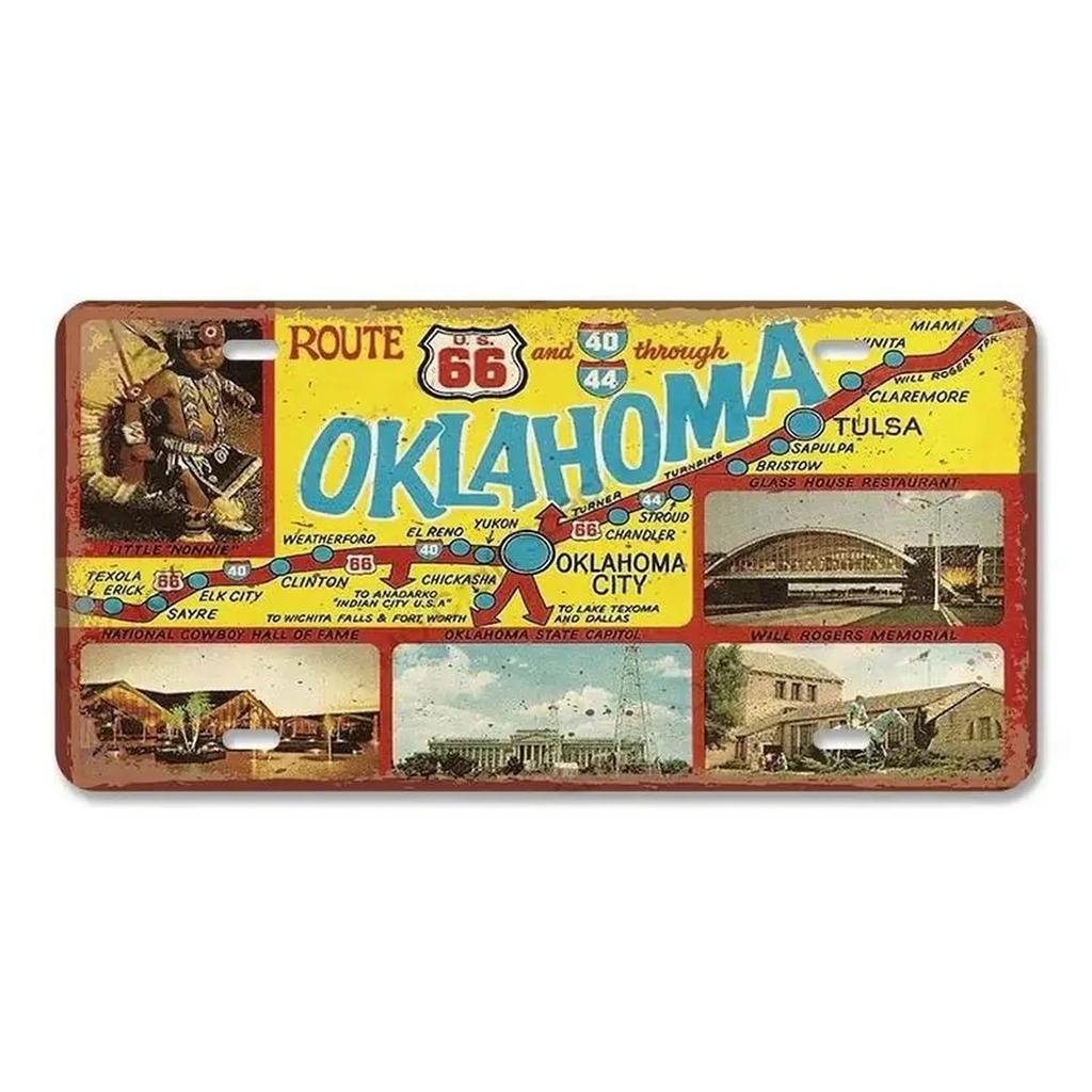 Route 66 License Plate for Wall Art Decoration Metal Tin Signs Vintage Tags Metal Automotive Signs For Cafe Bar Club Garage Pubs