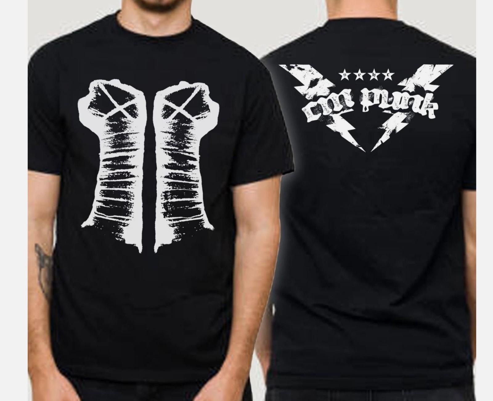 CM PUNK White Fists Mens Black T-shirt S-5XL Unisex T-Shirt S