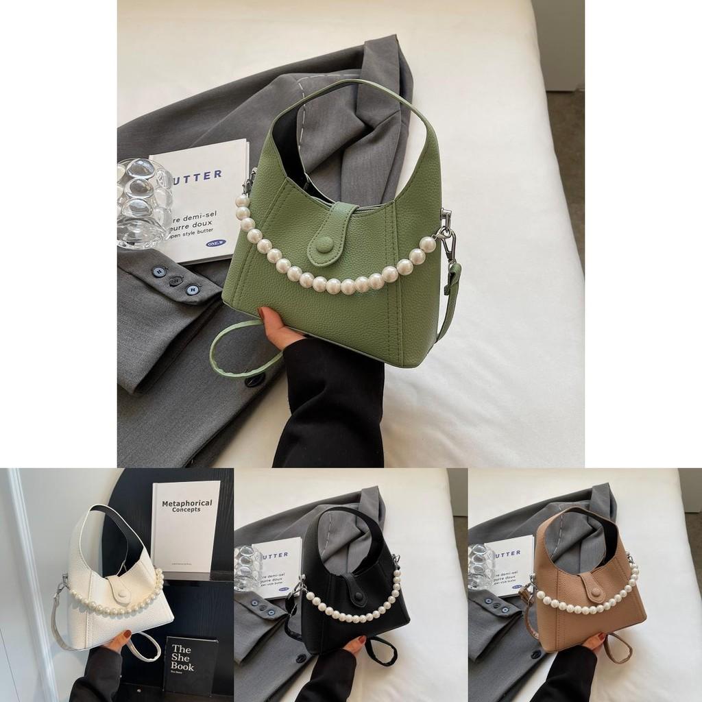 Chic Simple Solid Color Pearl Chain Tote Bag For Trendy Summer Casual Outfits