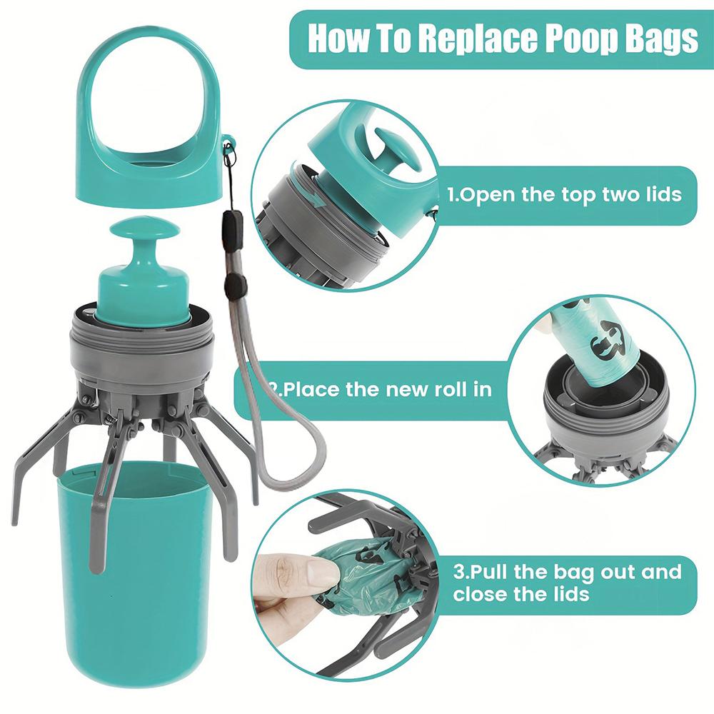 No-Touch Pet Poop Pick Up Tool, 6-Claw Dog Poop Scooper Built-in Waste Bag Storage for Outdoor Walking