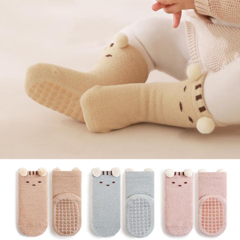 Cute Cartoon Bear Design Baby Socks Coral Velvet Warm Infants Stocking Thickened Socks for 0-5year Kids