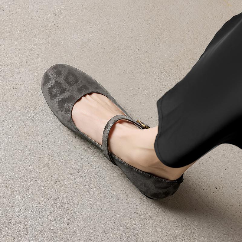 Krazing Pot Cow Skin Summer Spring Autumn Winter Flats Buckle Straps Leopard Women Keep Warm Round Toe Mary Janes Shallow Shoes 35 серый 6980₽