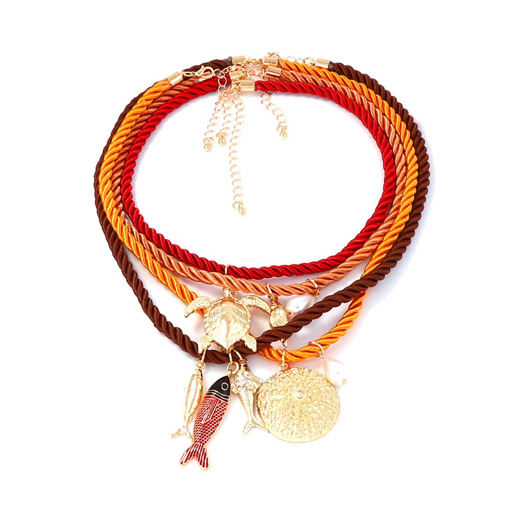 Collana con Corda Colorata Intrecciata a Mano e Ciondolo Animale Marino in Lega, Tendenza Personale Vento Estivo Oceano