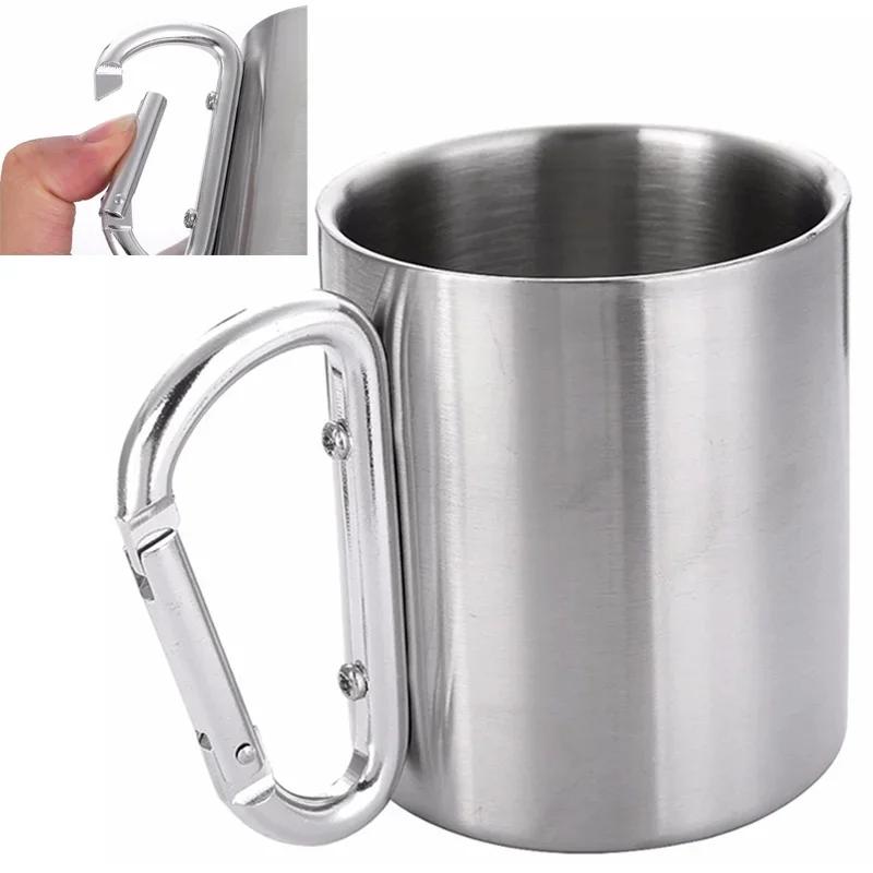 Double-layer Stainless Steel Carabiner Cup Outdoor Travel Camping Home Portable Creative Tea Cup