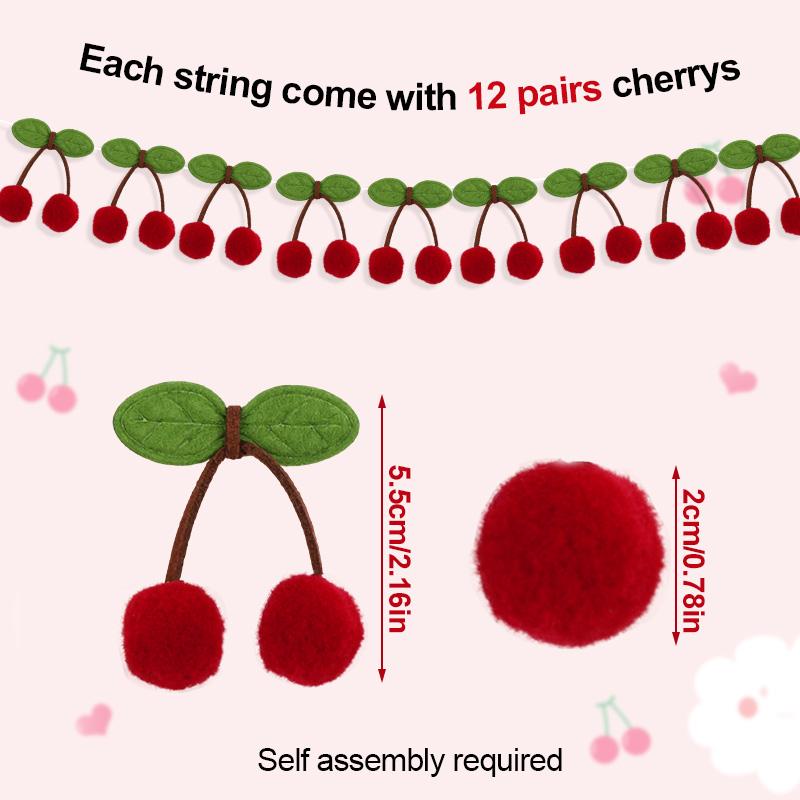 Pompom Balls Cherry Garland Kids Girl Birthday Party Banner DIY Fruit Wall Hanging Decoration Christmas Baby Shower Home Decor