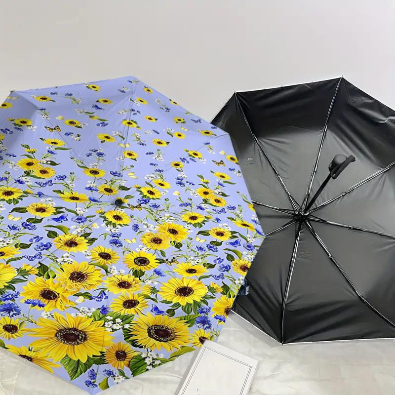 1PC Sunflowers Flowers Umbrella-8-Rib Reinforced Portable Folding Travel Suitable for All Seasons Outdoor Daily Use -J0352