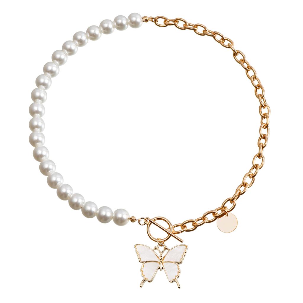 Foreign Trade Jewelry, Fashionable Imitation Pearl Splicing Chain Necklace, White Imitation Fritillary Pentagram Sweater Chain