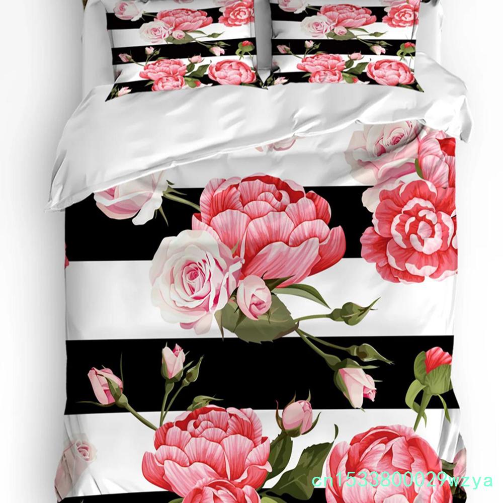 Red Rose Flower Bouquet Plant Duvet Cover With Pillow Case Custom 3pcs Bedding Set Quilt Cover Double Bed Home Textile