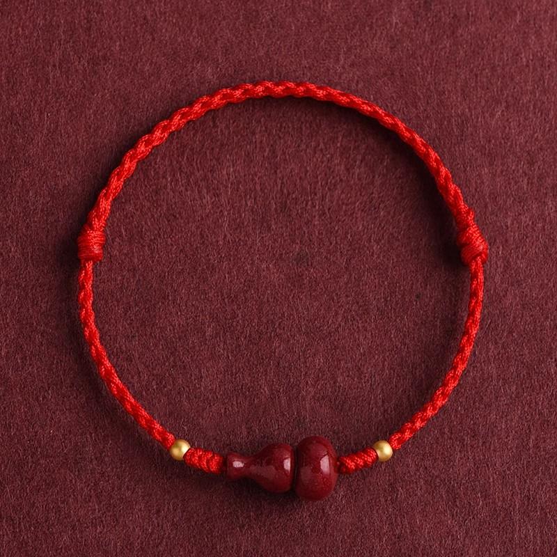 Hand Braided Red Lucky Bracelets For Couples Imitation Jade Calabash Cinnabar Beads Bracelet Good Fortune Bangles Year Gift