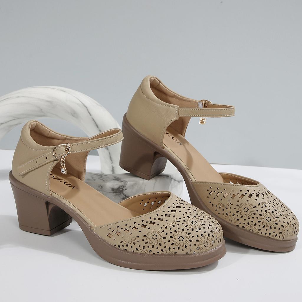 European and American Fashion Foreign Trade Large Size High Heel Strap Sandals Women's Cross-border New Summer Baotou Block Heel Sandals