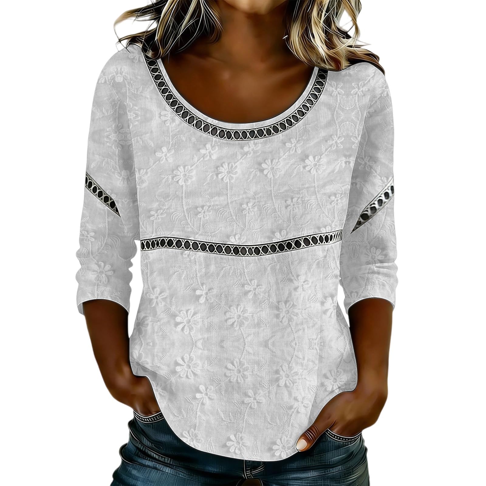 

Womens Spring Tops Summer Shirts for Women Womens Summer Tops Dressy Casual Lightweight 3/4 Sleeve Lace Blouse XL білий