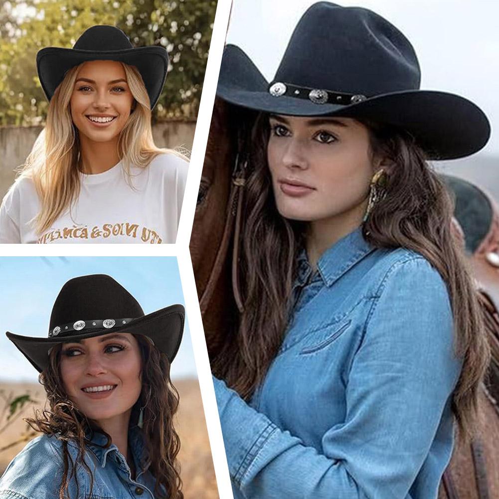 Western Style Cowboy Hat For Women Fashionable Trendy Cowboy Summer Hat Protection Formal Brimm R4X8