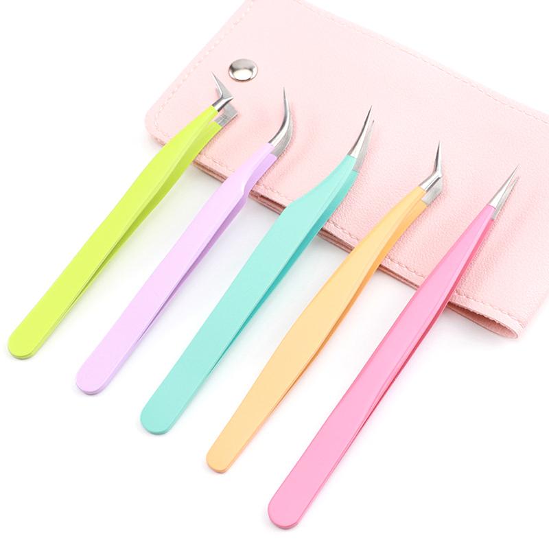 1/5 Pcs Eyelash Tweezers Extension Stainless Steel Superhard Tweezers Tips High Precision Anti-Static Tweezers Professional Tool