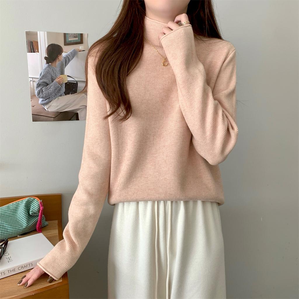 Soft waxy Andy fleece knitted sweater women's semi-turtleneck sweater autumn and winter simple casual inner long-sleeved bottoming top