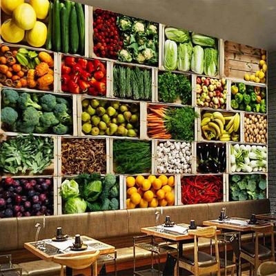 3D Mural Wall Paper Vegetable Market Fruit Shop Poster Wall Painting Restaurant Kitchen Photo Background Wallpaper