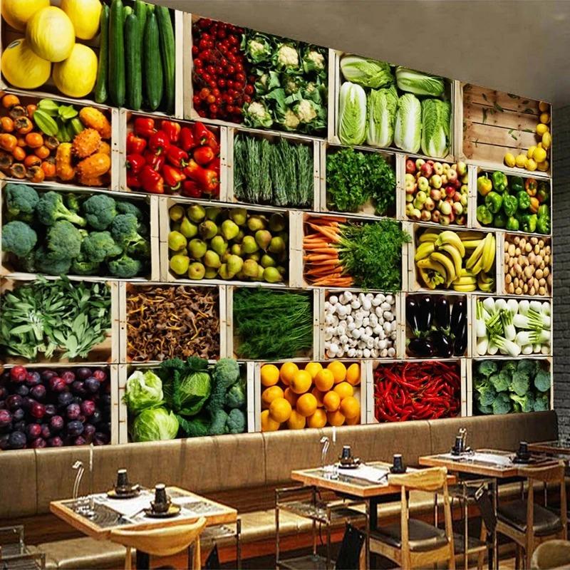 3D Mural Wall Paper Vegetable Market Fruit Shop Poster Wall Painting Restaurant Kitchen Photo Background Wallpaper