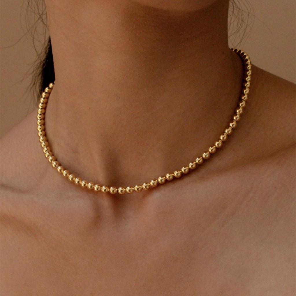 European and American jewelry, exaggerated cyberstyle multi-layer round bead stacking necklace, simple and personalized beaded necklace