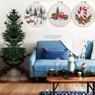 Weihnachts-Stickset, weihnachtliches Stickmuster mit Stickrahmen, Nadeln und Fäden, DIY-Stickset für Erwachsene und Anfänger