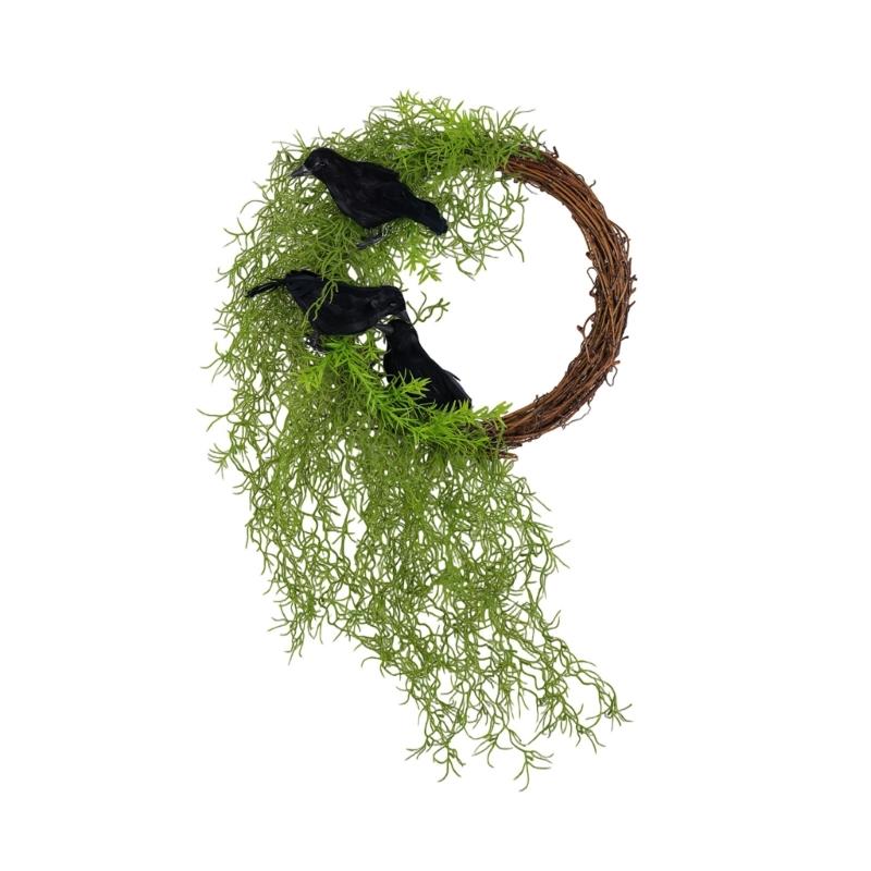 

Weatherproof Fake Crow Garlands Hanging Vine Circle Decoration Recycled Plastic Wreath For Patios Balcony 1