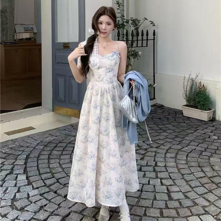 Plus Size French Floral Camisole Dress & Cardigan Set for Curvy Women