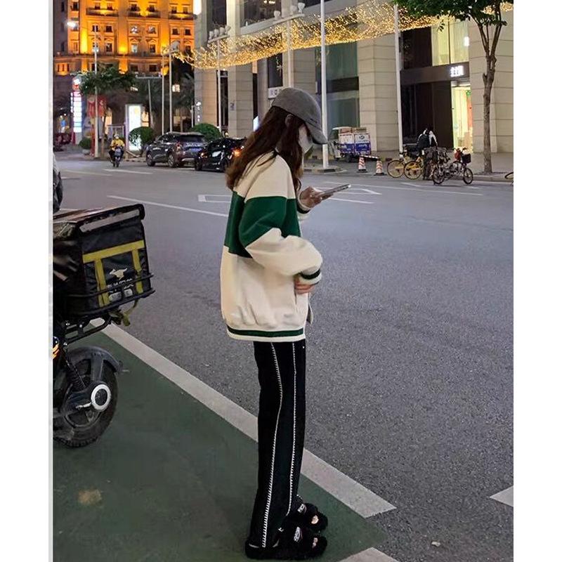 Women's Plus Size Black High Waist Wide Leg Sports Pants - Early Autumn Casual Loose Fit with a Slimming Effect