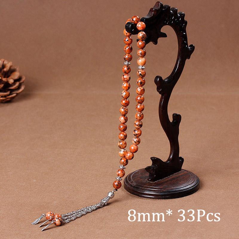 33 Prayer Rosary Beads 8mm Natural Stone Agate Color Optional For Islamic Tasbih Muslim Men Allah Mohammed Meditation Pendant