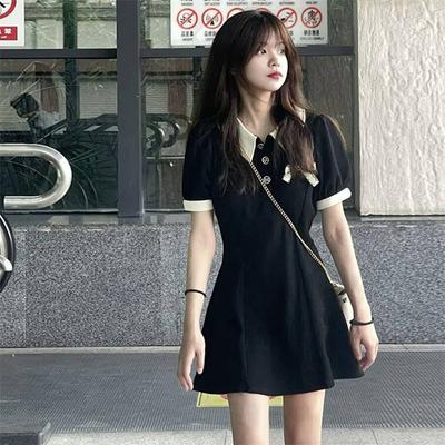 Women's Fashion Summer Spring Solid Color Print Short Sleeve POLO Neck High Waist Casual Dresses