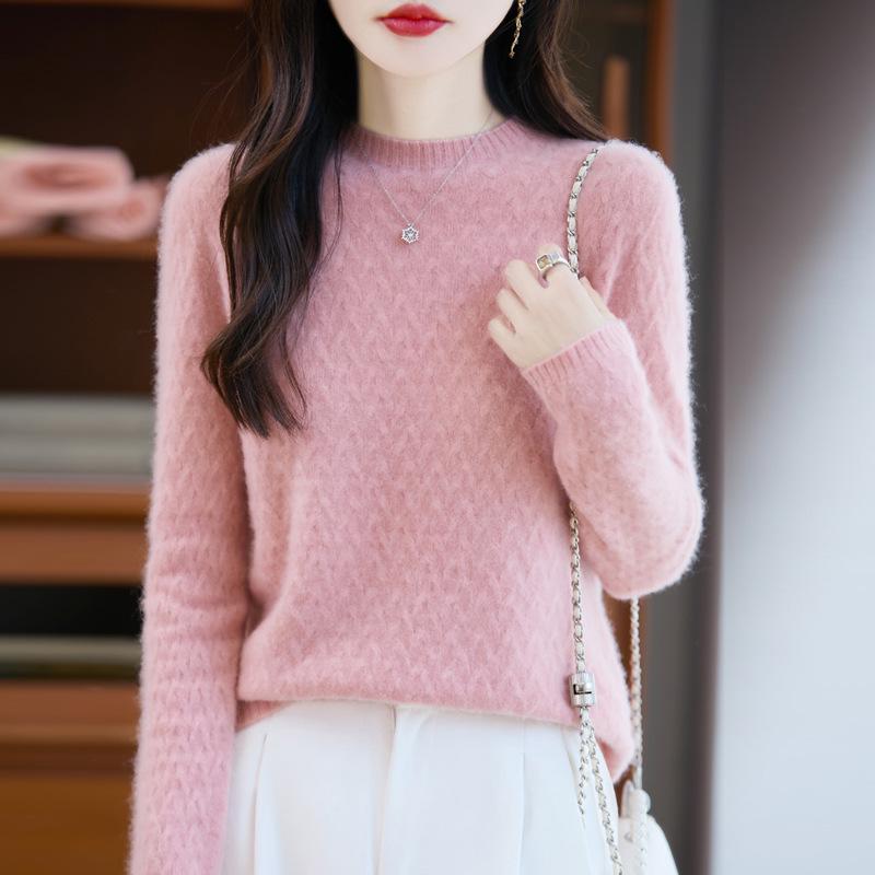 Women's 100% Pure Wool Wheat Ear Pattern Base Layer Top - Plus Size, Stylish Autumn/Winter 2025 Sweater