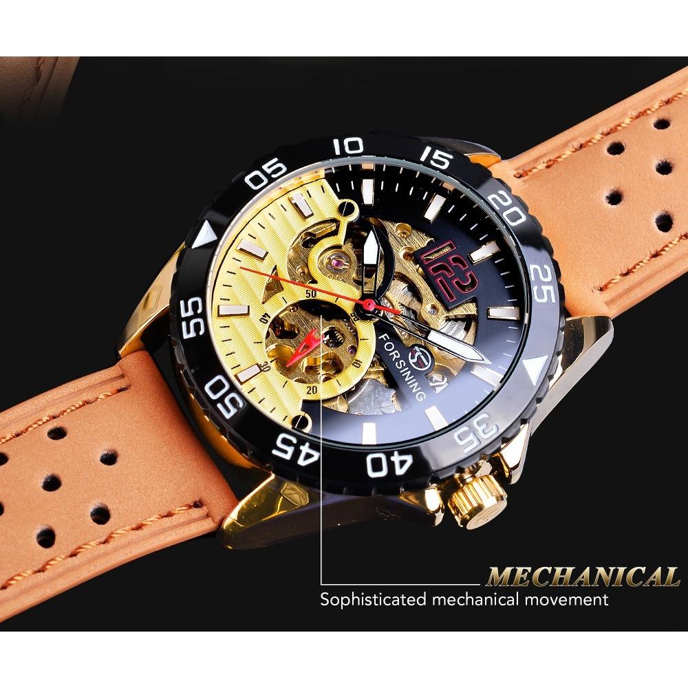 Forsining Men's Fashion Casual Hollow Waterproof Automatic Mechanical Watch GMT1155-1-A