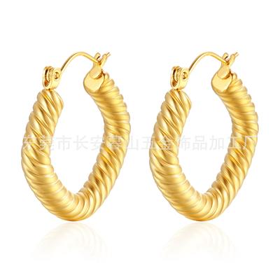 Edelstahl-Ohrringe Leichter Luxus Trend Guss Quadratisch Damen Verdreht Goldene Ohrringe