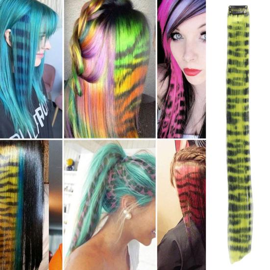 Women Clip-in Raccoon Tail Hair Extension Heat Resistant Natural Looking Long Straight Synthetic Stripe Printed Hairpiece Wig
