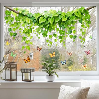 Window Decals Spring Garden Design Double-Sided Visibility Electrostatic Adsorption Glass Sticker Home Shop Window Decoration