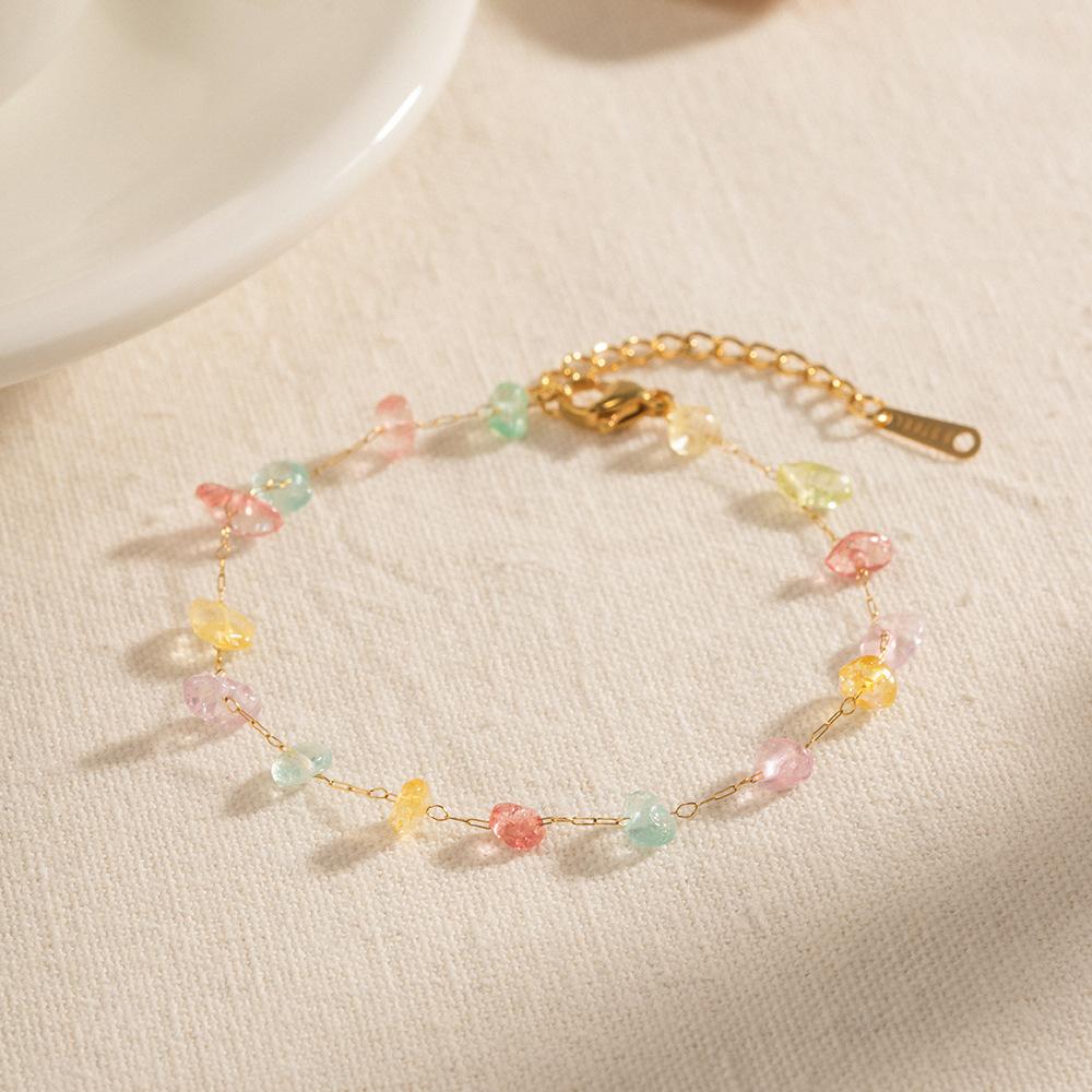 Summer Fashion Colorful Natural Stone Beaded Necklace Bracelet Set Elegant Light Luxury Jewelry Accessories