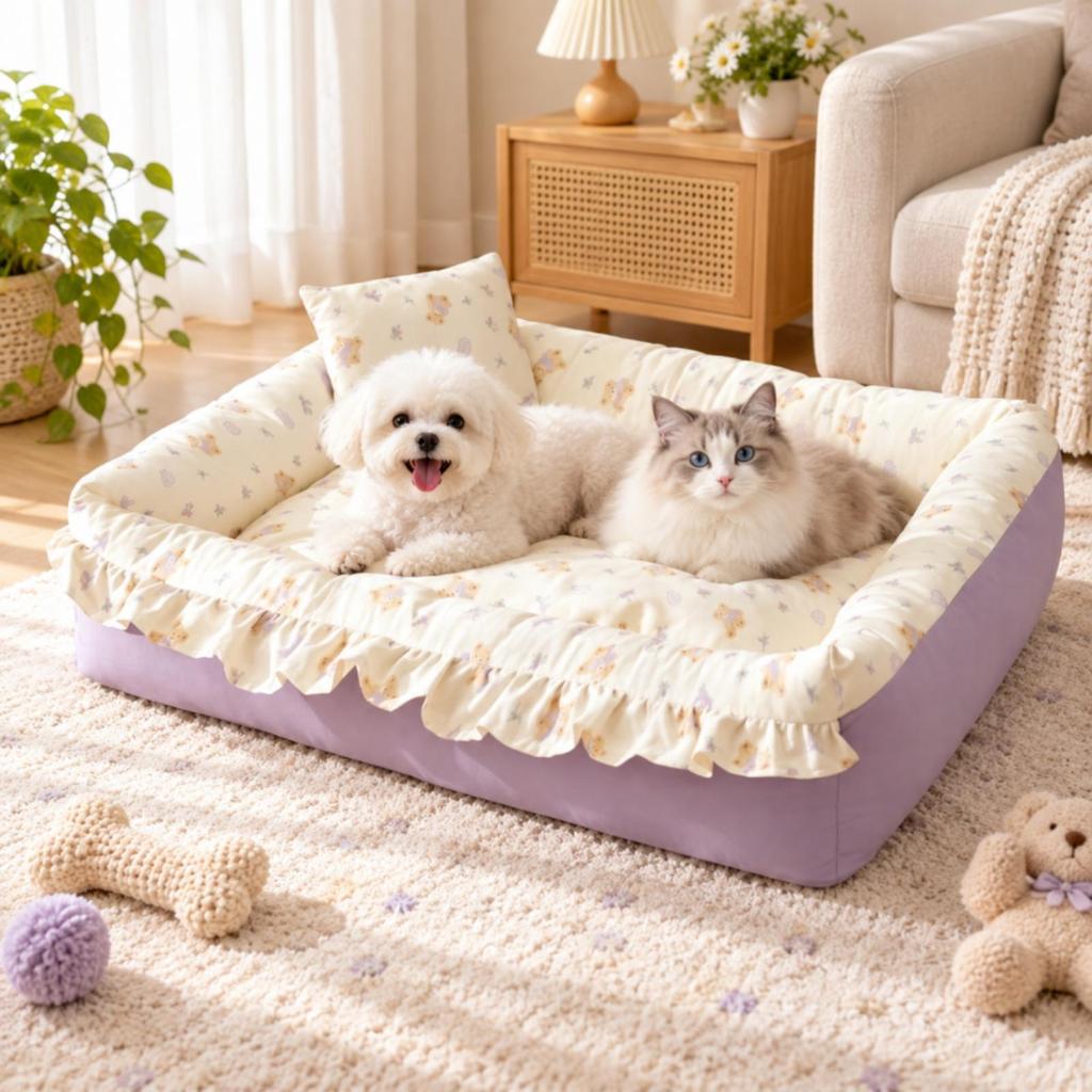 Machine Washable Thickened Rectangular Pet Bed with Removable Cover Supportive