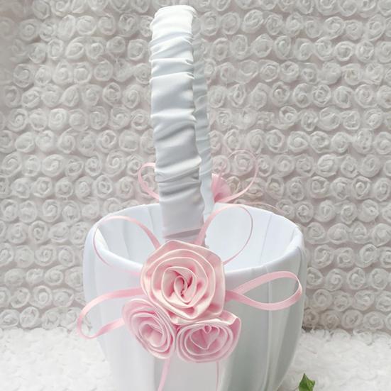 Wedding Bridal Page Boy Ribbon Satin Faux Rose Flower Girl Basket Party Decor