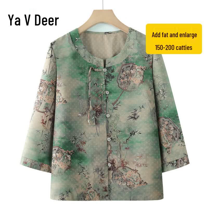 Elderly Women s Floral 3/4 Sleeve Cardigan Shirt 3XL