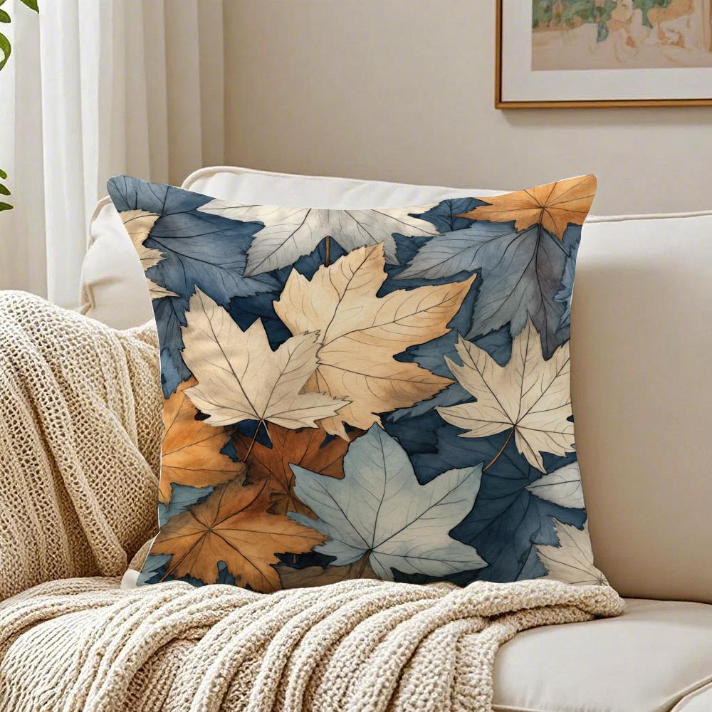 Colorful Fallen Leaf Pattern Pillow Case Organic Short Plush Cushion Covers Breathable Washable WrinkleResistant