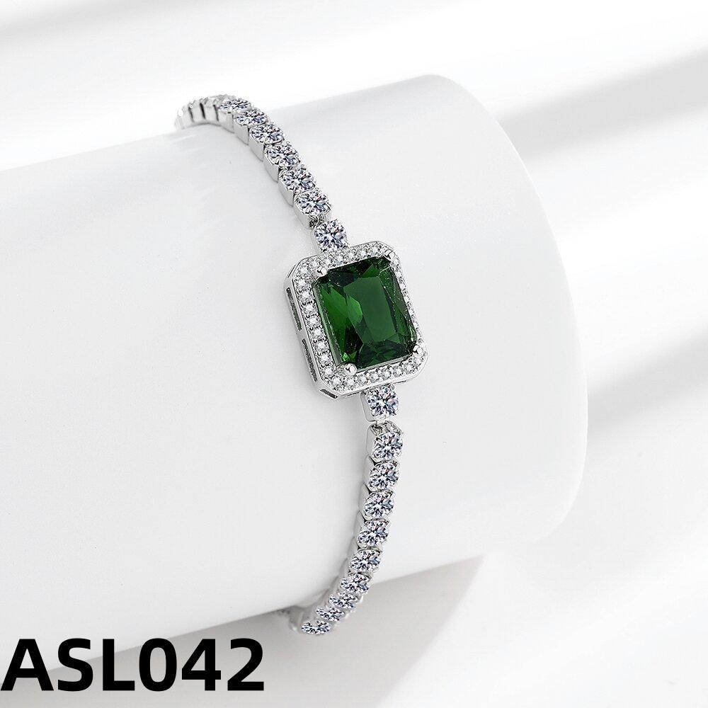 925 Sterling Silver Bracelet Fashion Luxury Elegant Square Green Zircon Bracelet Adjustable Size Birthday Anniversary Gift