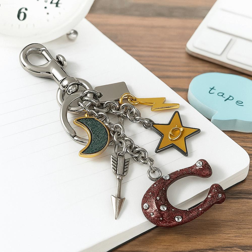 Flower Design Zinc Zinc Alloy Moon Stars Keyring Zinc Zinc Alloy Moon Stars Bags Pendant  Women Accessories