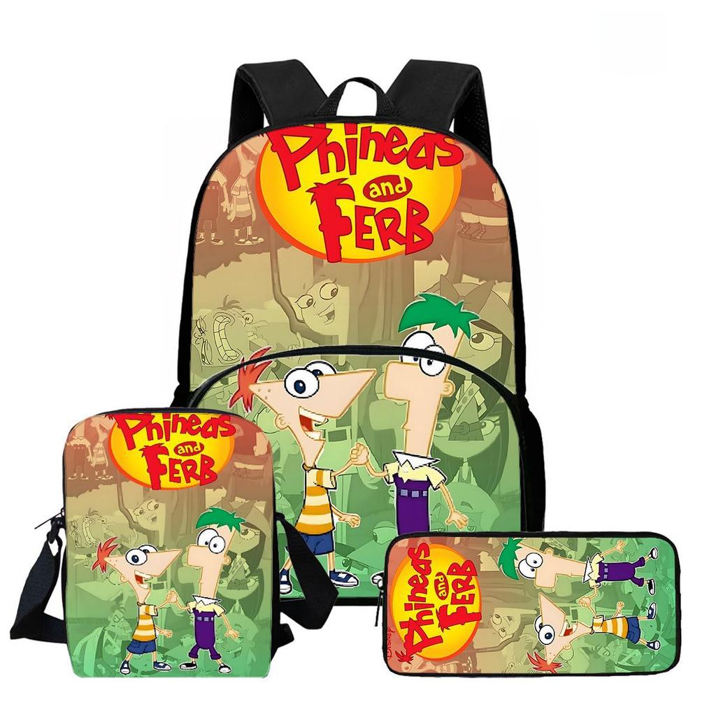 Phineas And Ferb Backpack Cartoon High Definition Printing Multifunctional Spine Protection Lightweight School Bag