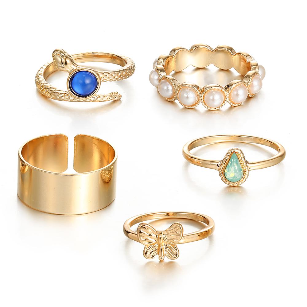 

5 шт., комплект ювелирных украшений ручной работы со змеиным сапфиром и жемчугом, открывающийся в виде бабочки золотой