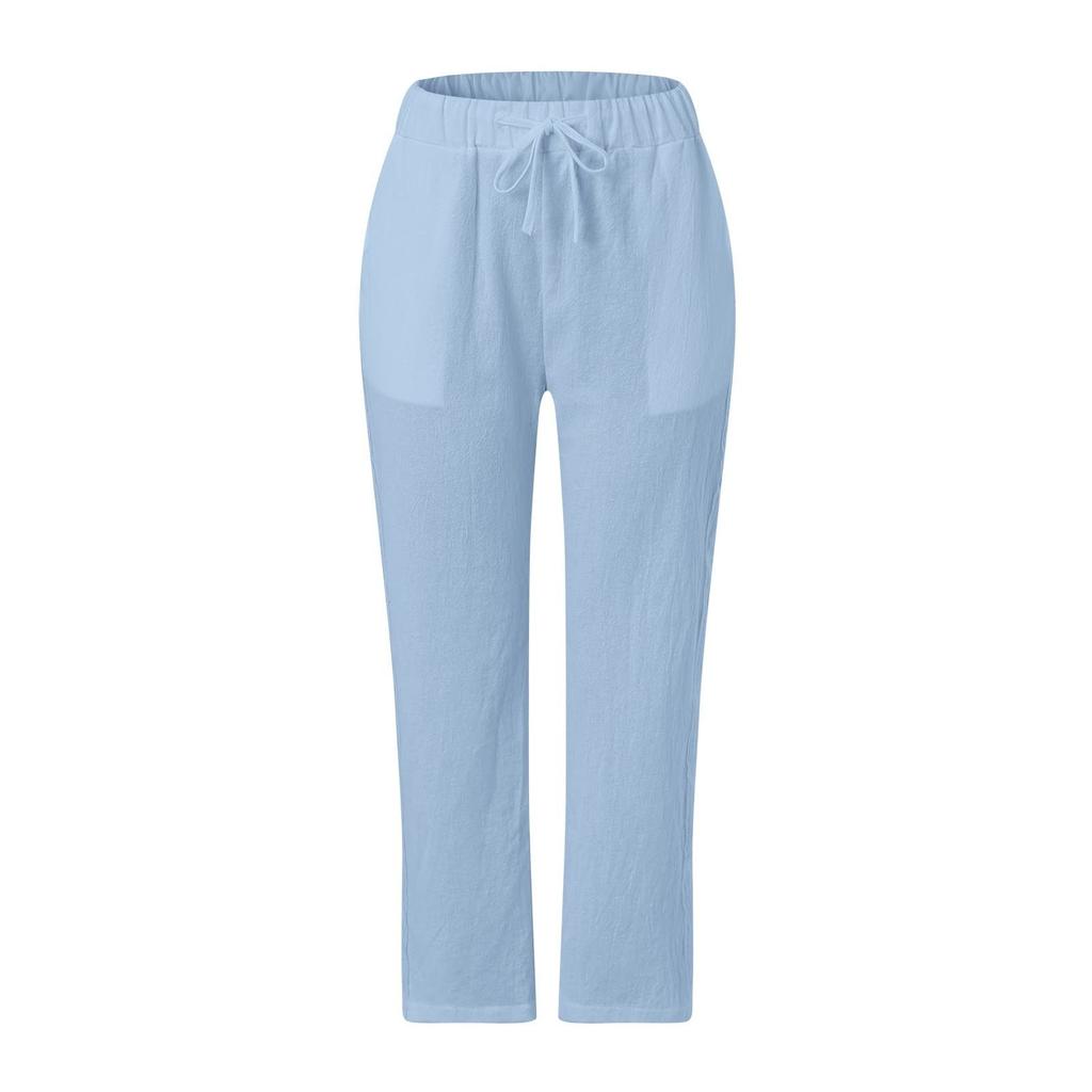 Women's Fashion Baggy Pants With Pocket Slim Breathable Lace Edge Color Retro Casual Pants