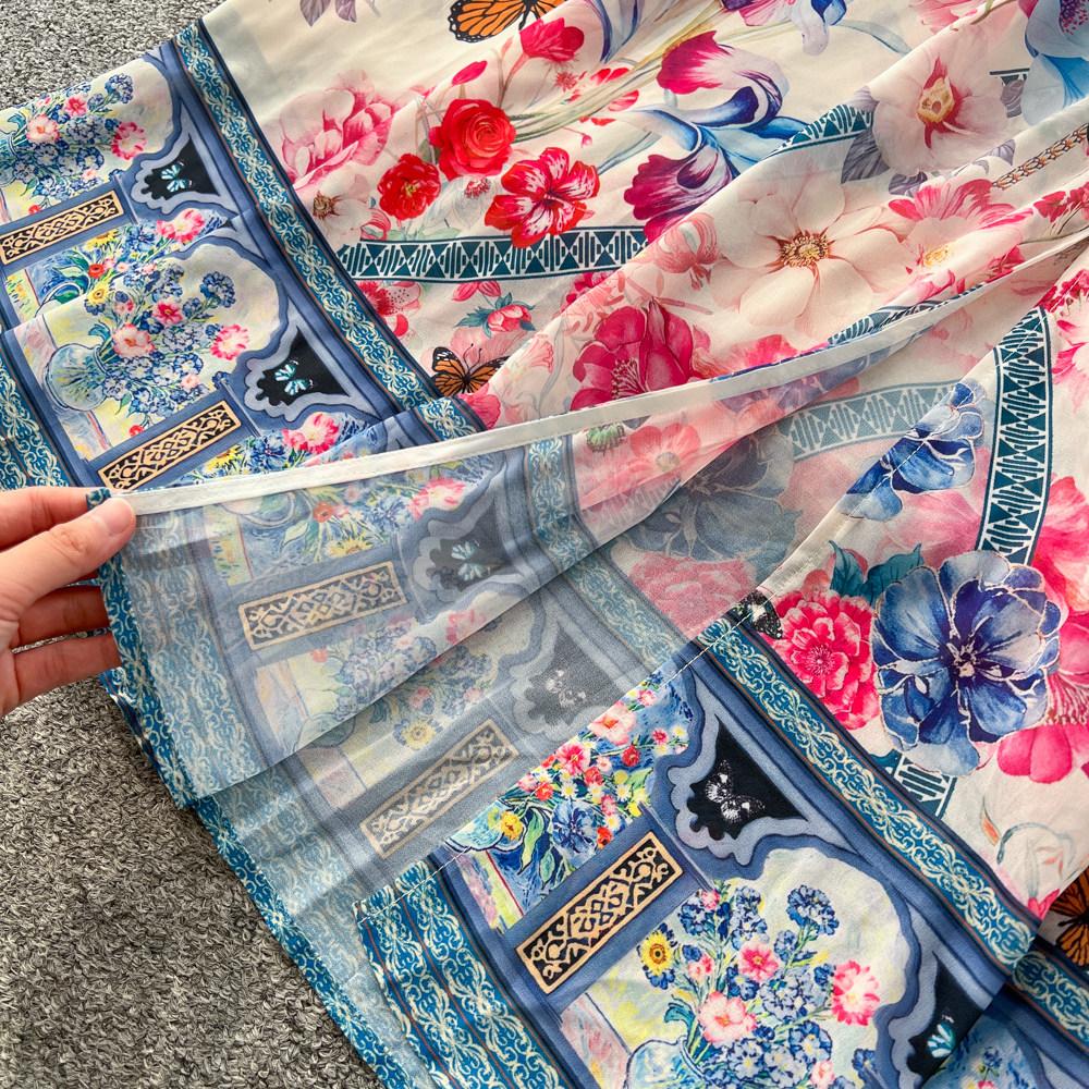 Palace Floral Maxi Dress Women Summer Holiday Chiffon Long Dresses Shirt 2026 Spring Long Sleeve Single Breasted Party Dress