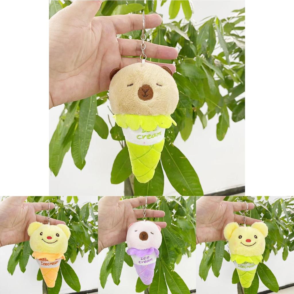 Charming Fluffy Animal Plush Ice Cream Bear Bag Charm Keychain Soft Decorative Toy